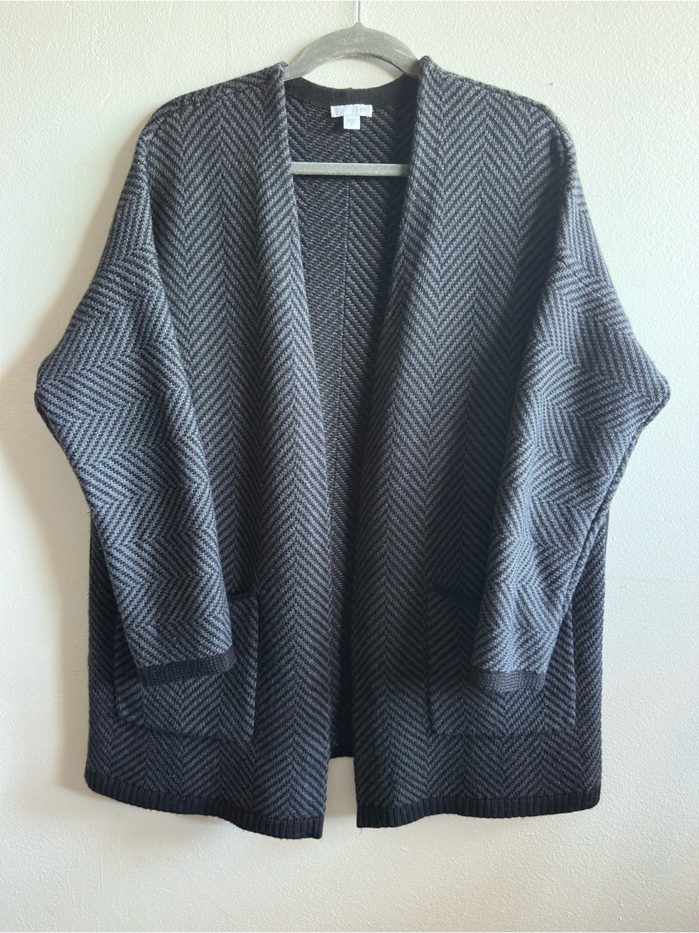 J. Jill  Gray Herringbone Open-Front Cardigan Size M